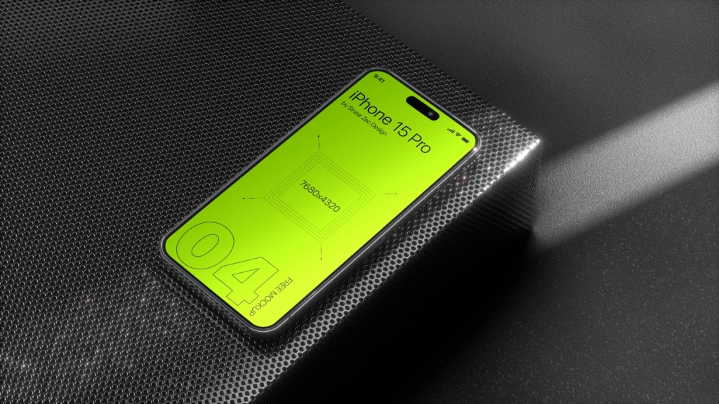 Free iPhone 15 pro mockup on dark background